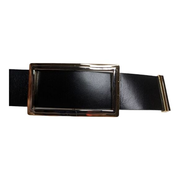 Vintage St. John Black Italian Leather Two Tone Rectangle Buckle Belt, S main image 8